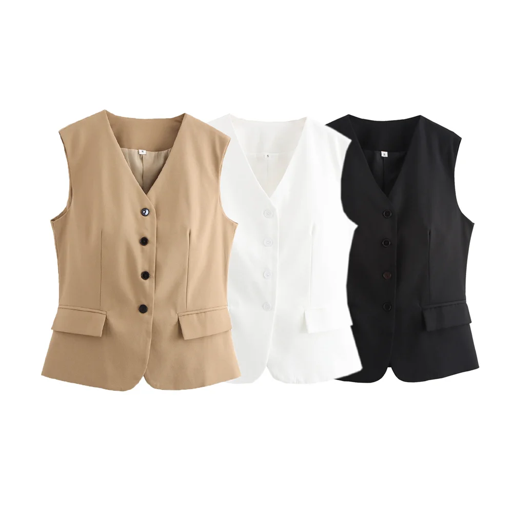 Женский однобортный Топ без рукавов с V-образным вырезом