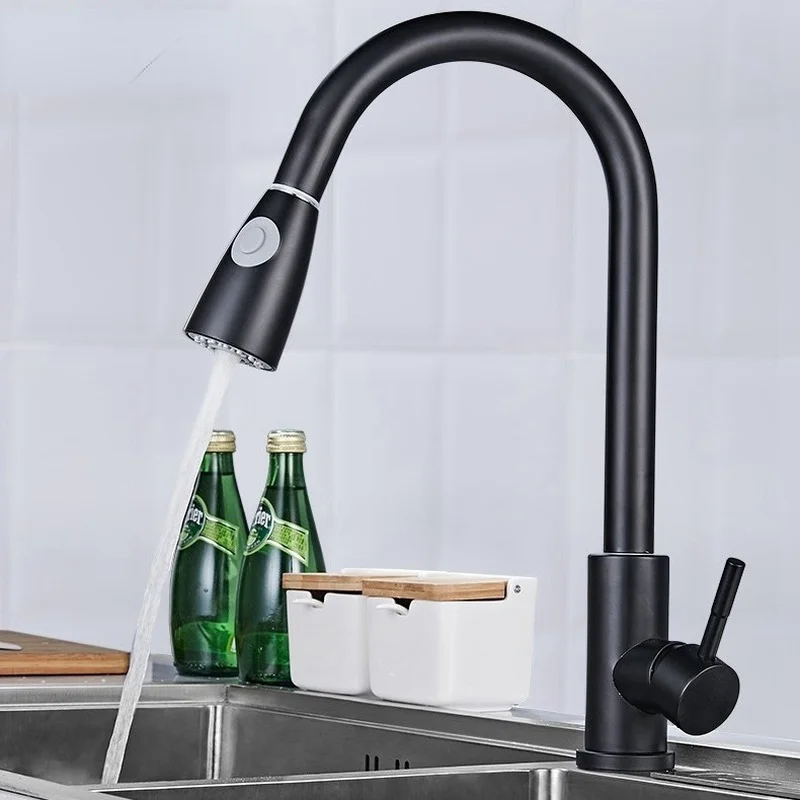 

and Cold 304 Household Faucet Stainless Mixer Faucet Kitchen Faucet Steel Aid Black Water Pull Kitchen Water Sink Hot Universal