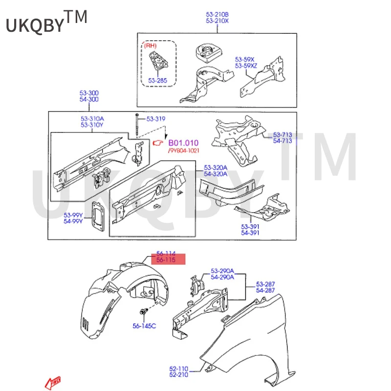 Применим для rd Fi es ta 09-13 подкладка крыла R DK5156130B