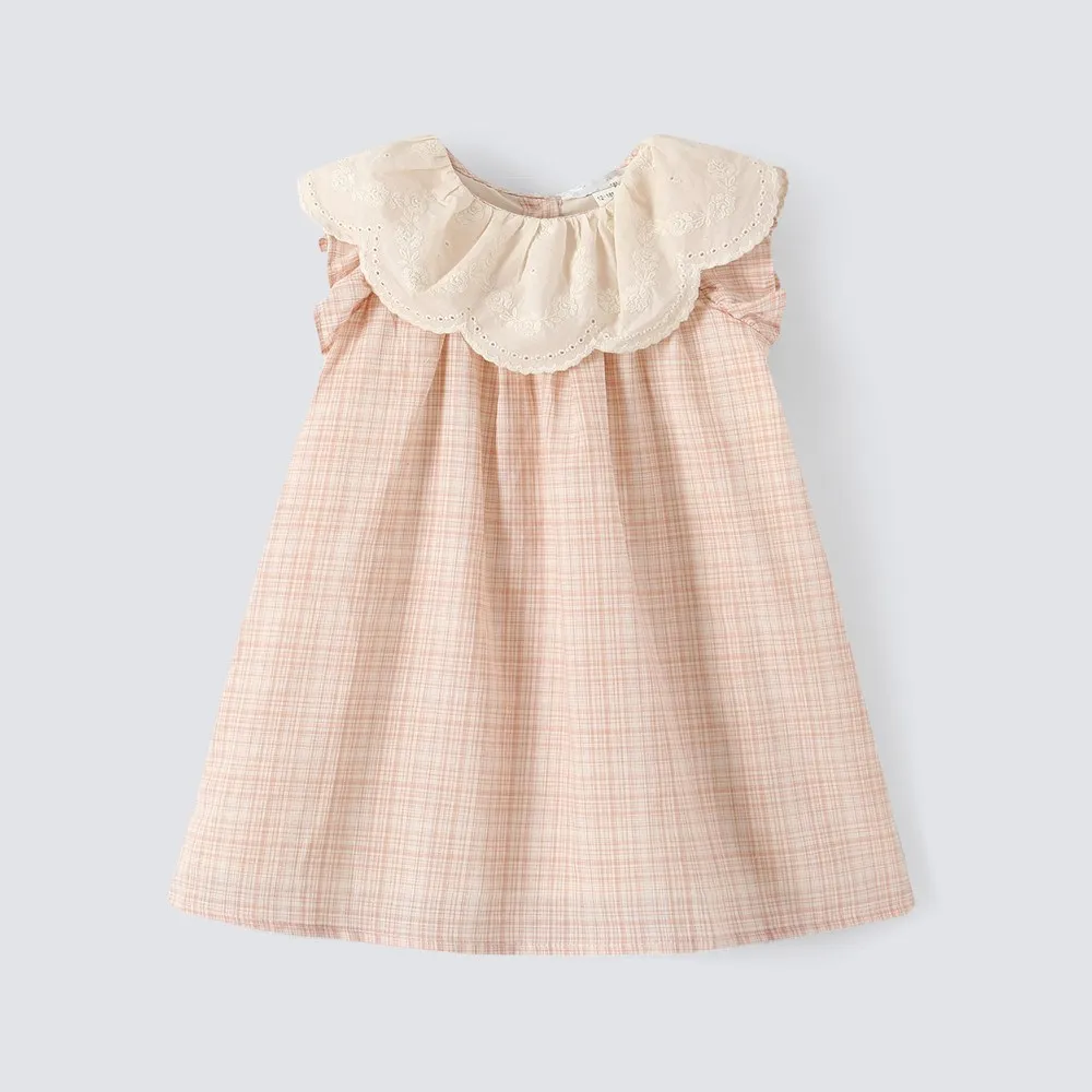 

Платье для девочек, одежда для девочек, розовое кружевное платье без рукавов с большими лацканами