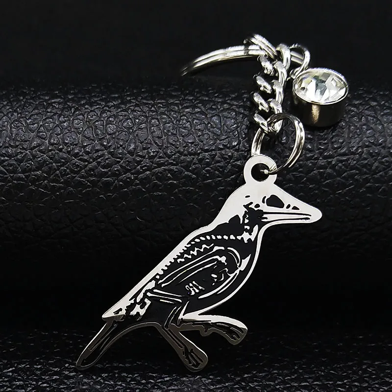 

Цепочка для ключей женская из нержавеющей стали, готический брелок в виде вороны с кристаллами и птицами, серебристого цвета, ювелирное изд...