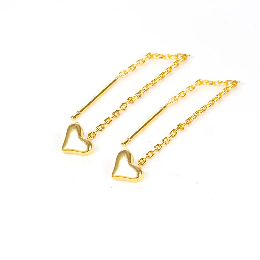 Серьги из серебра пробы в форме сердца с длинной кисточкой 2 шт.