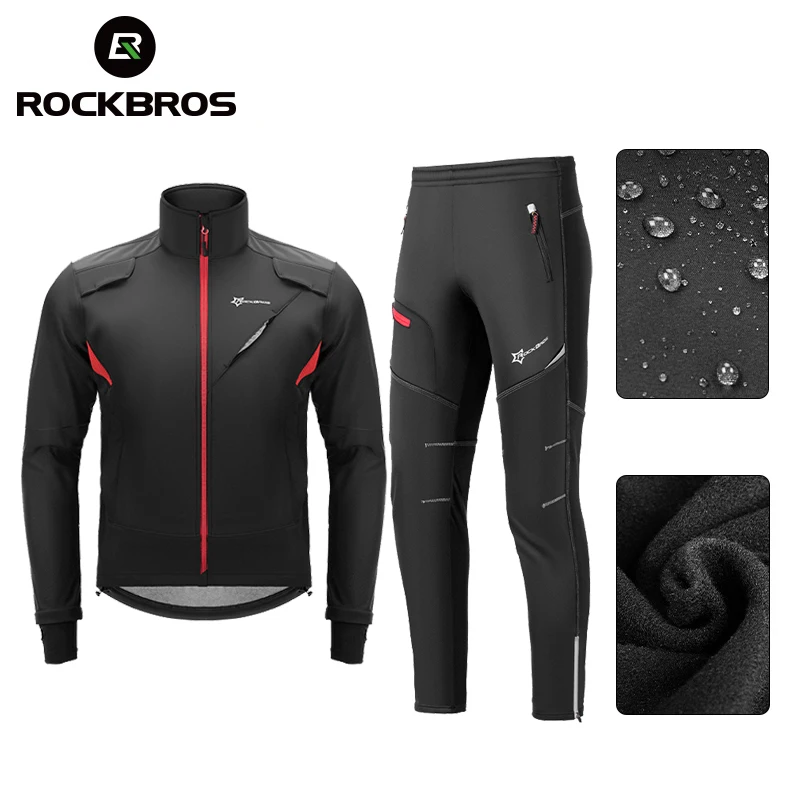

Комплект одежды для велоспорта ROCKBROS, зимняя ветрозащитная Светоотражающая футболка, теплые флисовые брюки, комплект с защитой от дождя, спортивная одежда для мужчин и женщин