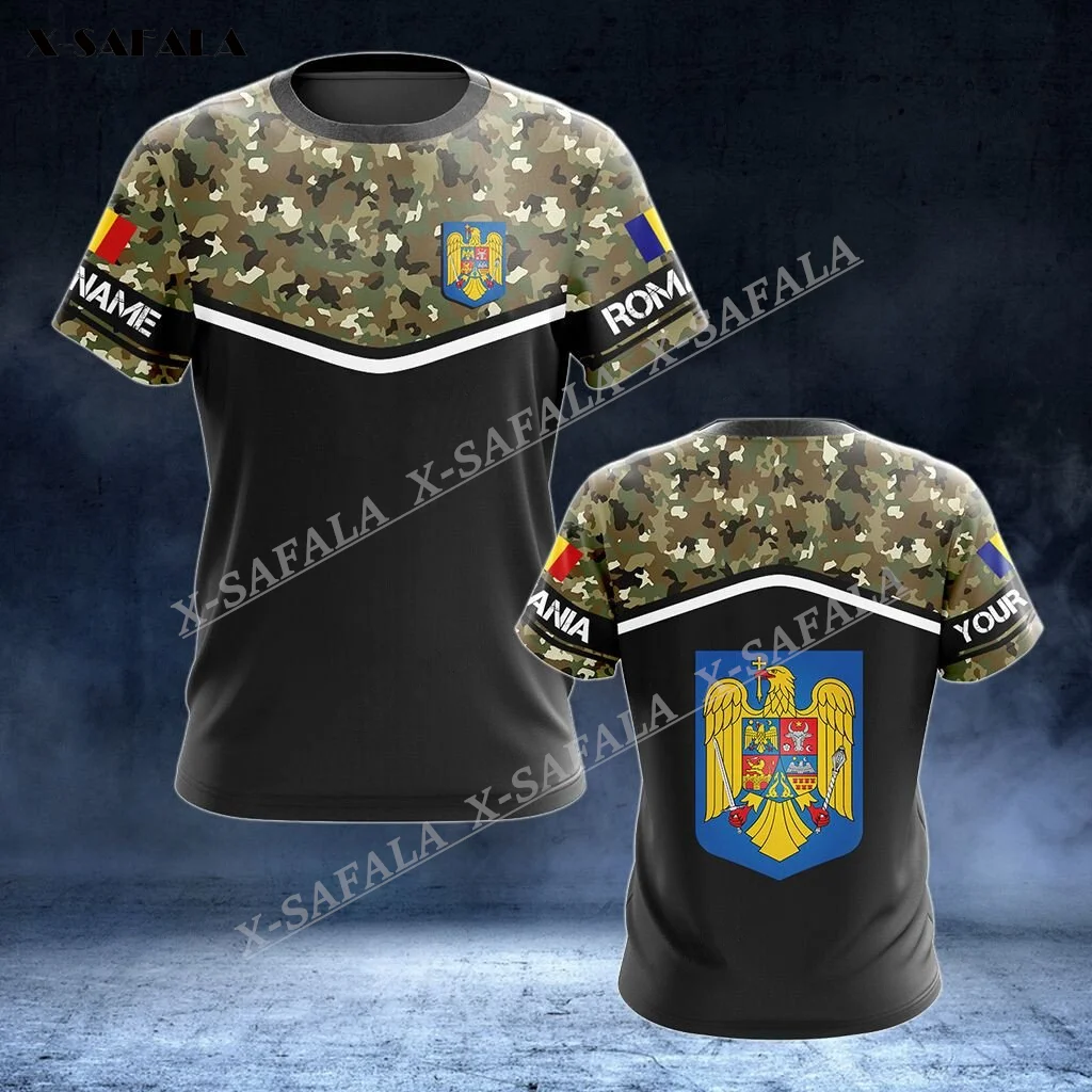 

ROMANIA Army Veteran Camo Eagle Flag 3D Print Men T-Shirts Tops Tees Short Sleeve Casual High Quality Milk Fiber Round Neck