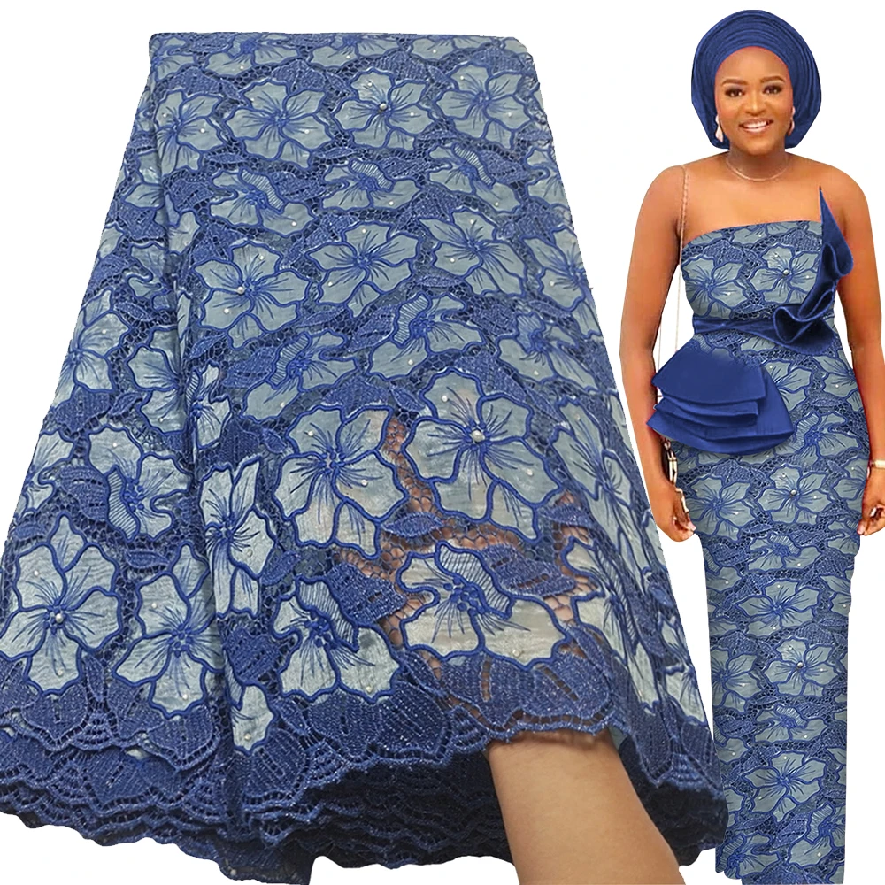 

Bestway African Water Soluble Lace Fabric 5 Yards 2022 High Quality Women Wedding Stone Embroidery Dress Nigerian Lace Fabric