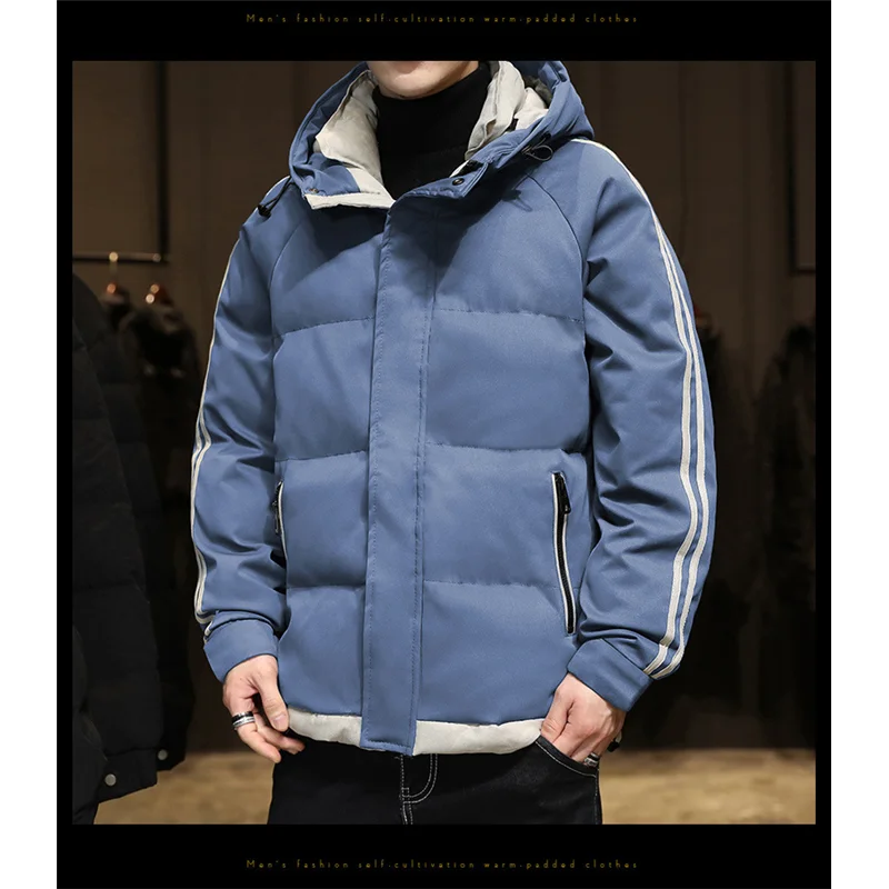

Winter New Men Jacket Outdoor Windbreaker Harajuku Parka Jackets Stripe Warm Thick Mens Hooded Outwear Coat Hip Hop