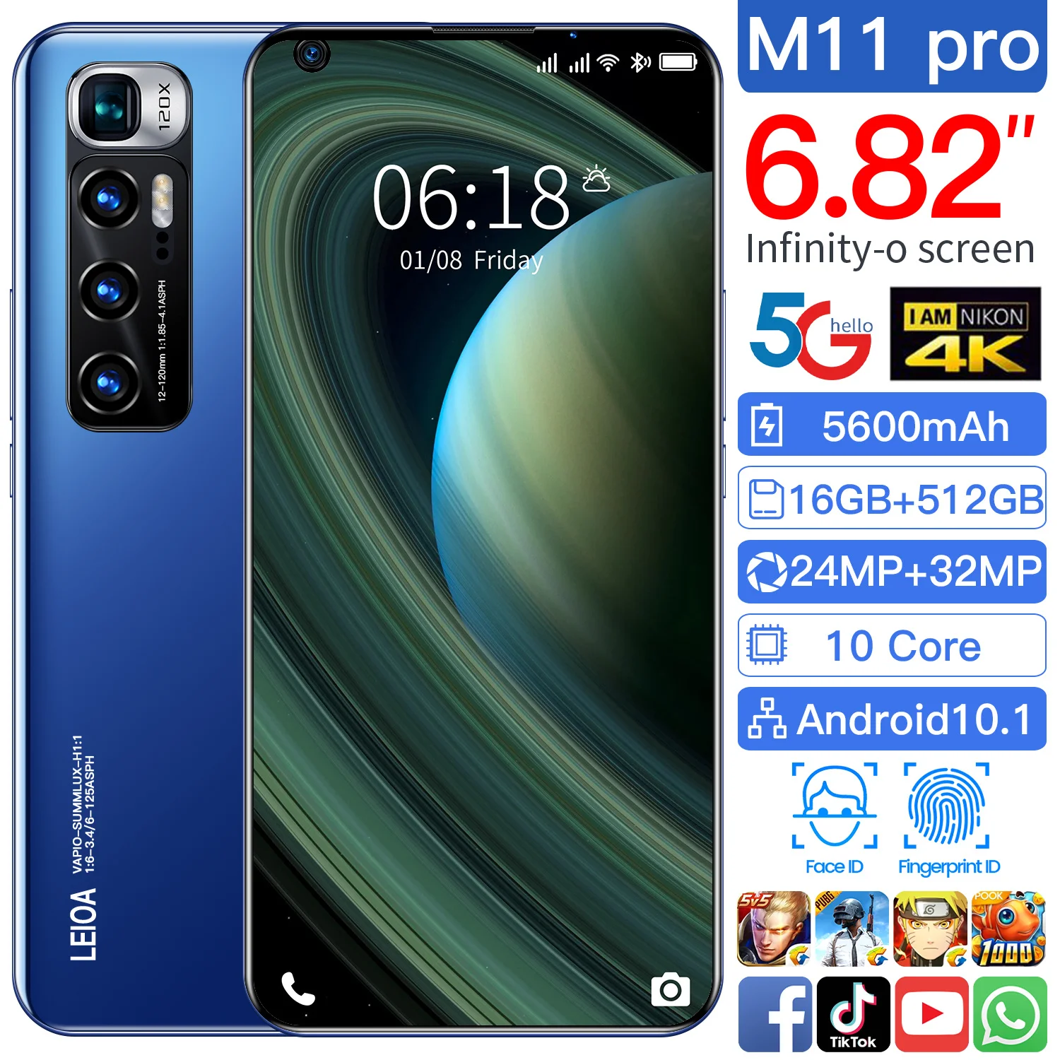 

Смартфон Celular M11 Pro, распознавание лица, две SIM-карты, 16 ГБ, 512 ГБ, глобальная версия 5600 мАч, 6,82 HD, Android, 10 ядер, разблокировка, 4G телефон