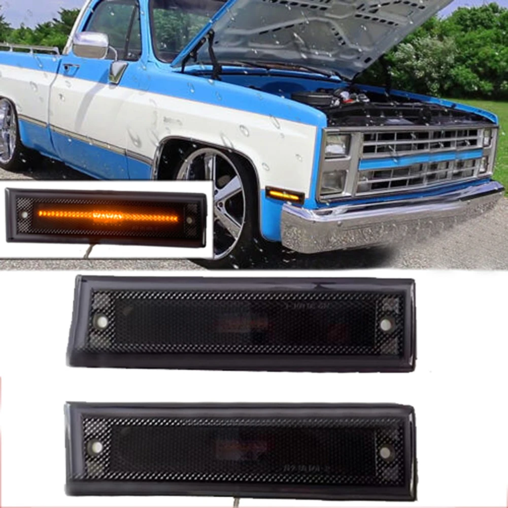 2Pcs Smoke Lens Amber LED Front Fender Side Marker Lamps GM2550115 GM2551107 For Chevrolet C10 C20 C30 GMC 81-91