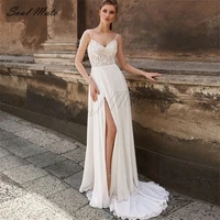 boho beach a line wedding dresses for dress spaghetti straps appliques sleeveless white backless bridal gowns vestidos de novia