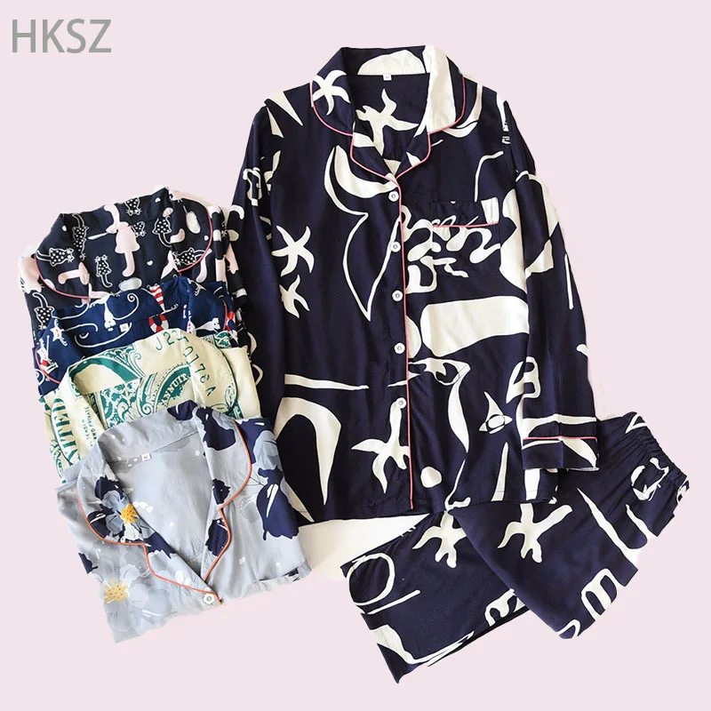 

Pijamas Algodon Mujer Spring/Autumn Foreign Style Cotton Silk Women Pajamas Set New Fashion Comfy Two-piece Lady Family Pajama
