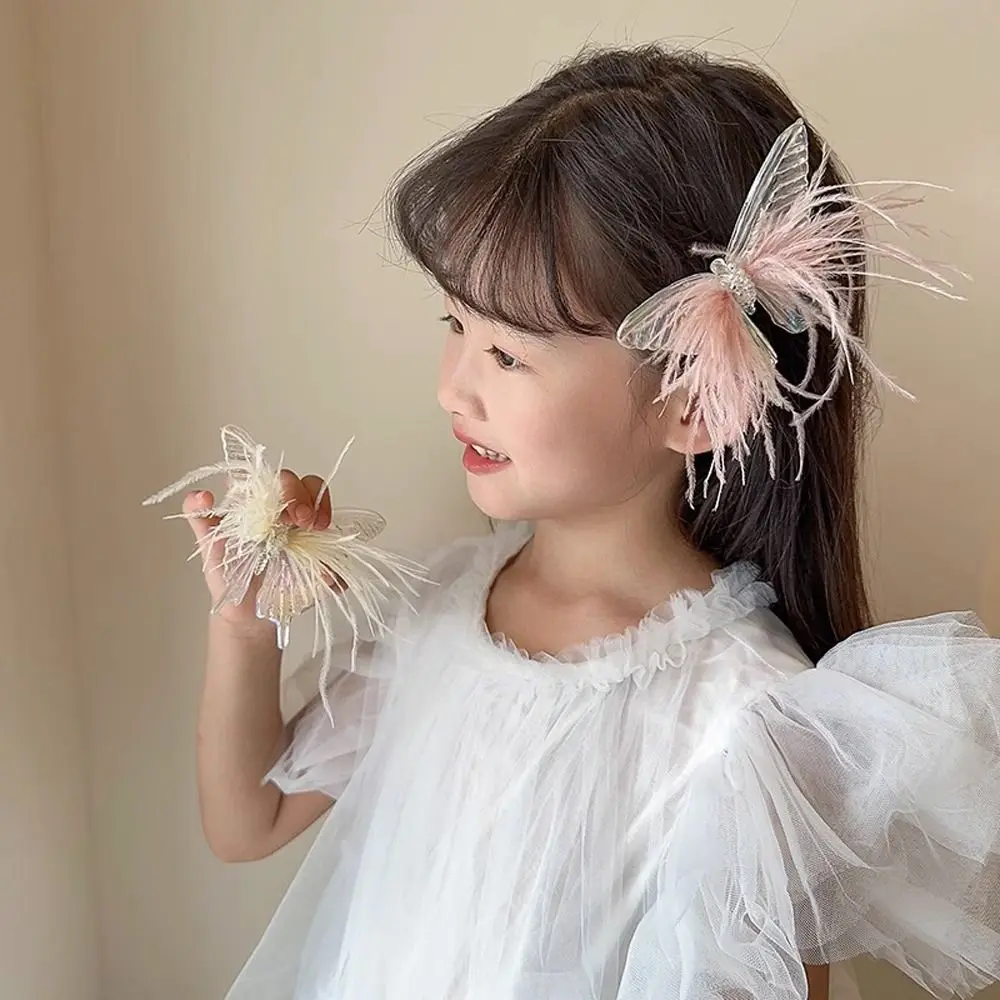 

Alloy Kids Hairpin Lovely Colorful Feather Kids Hair Accessories Three-dimensional Butterfly Hair Clip Daily Life