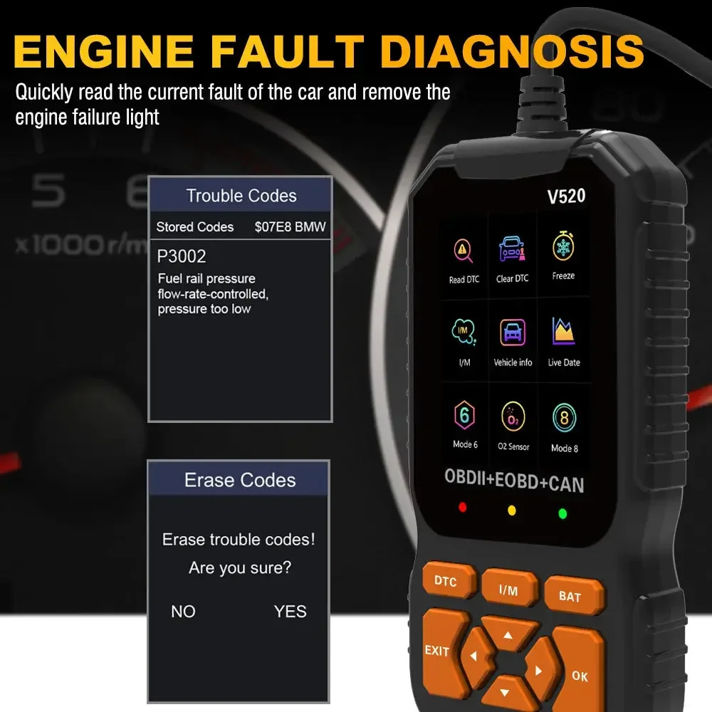 Считыватель кодов V520 OBD2 для быстрой диагностики автомобиля диагностический