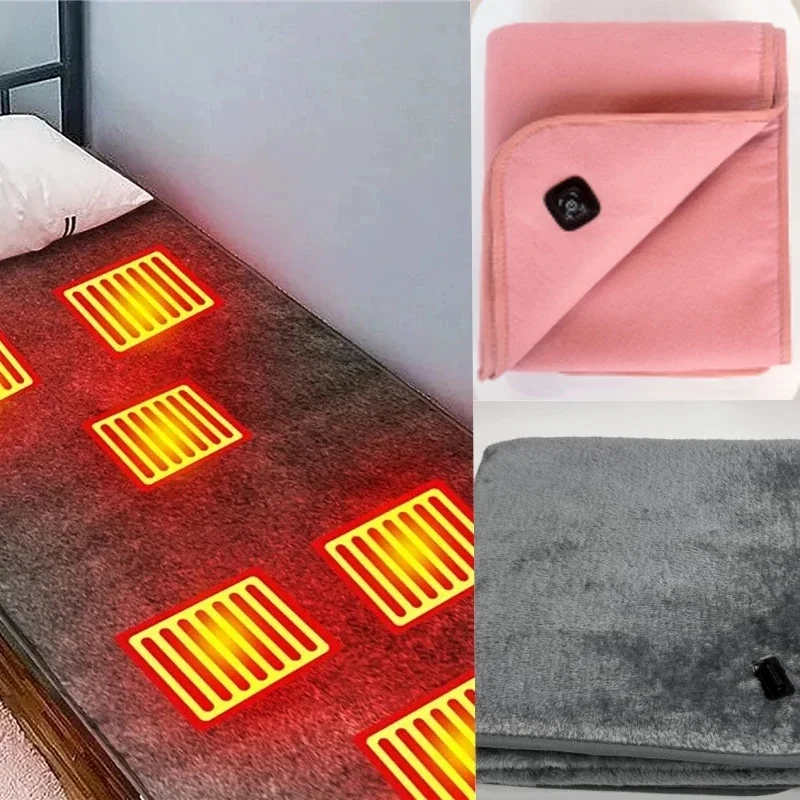 

Electric Blanket For Bed Heating USB Blankets For Winter Grey Pink Plush Heated Throw Blanket Camping Sleep Bag Outdoor Supplies