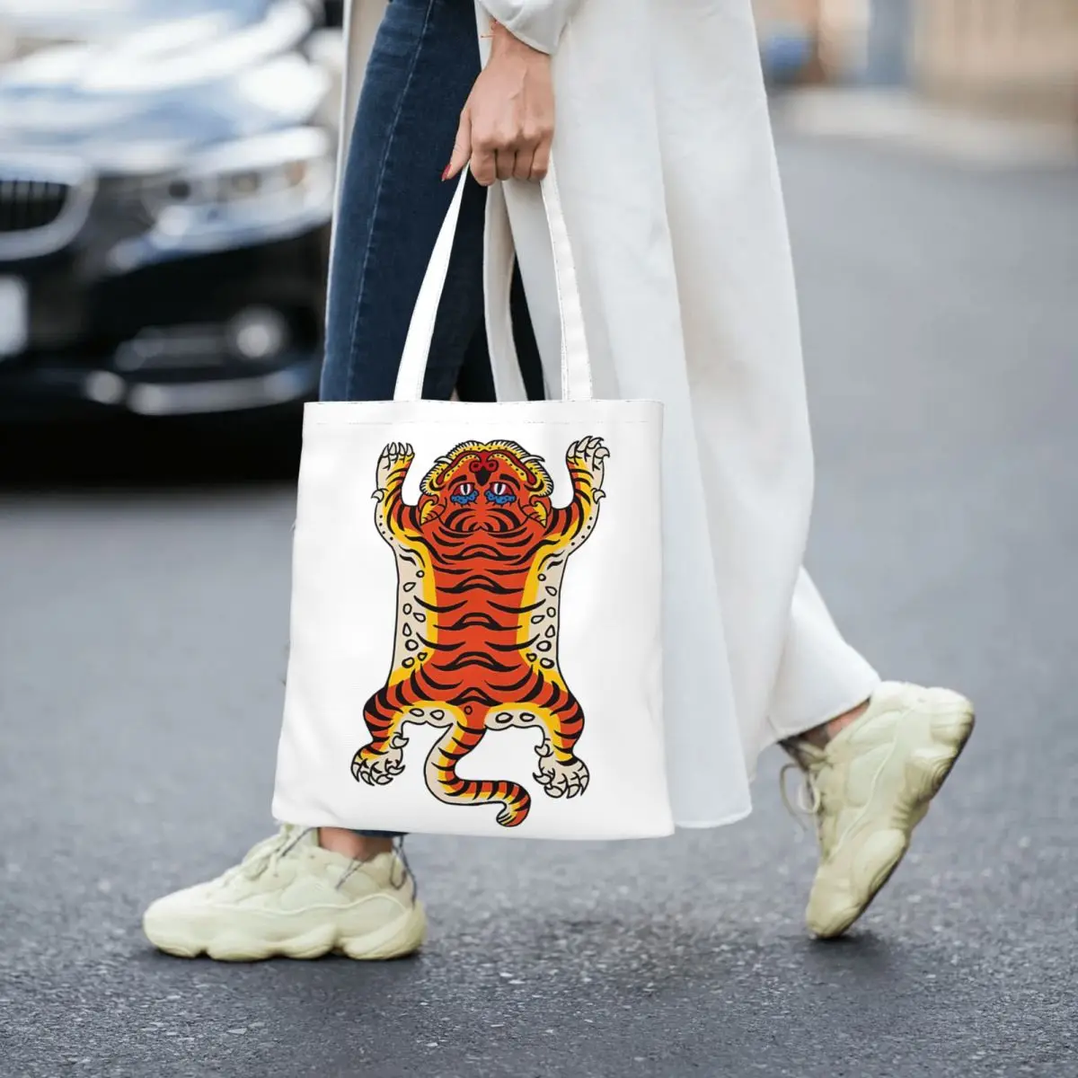 

Tiger Rug Women Canvas Handbag Large Capacity Shopper Bag Cute Cartoon Tote Bag withSmall Shoulder Bag