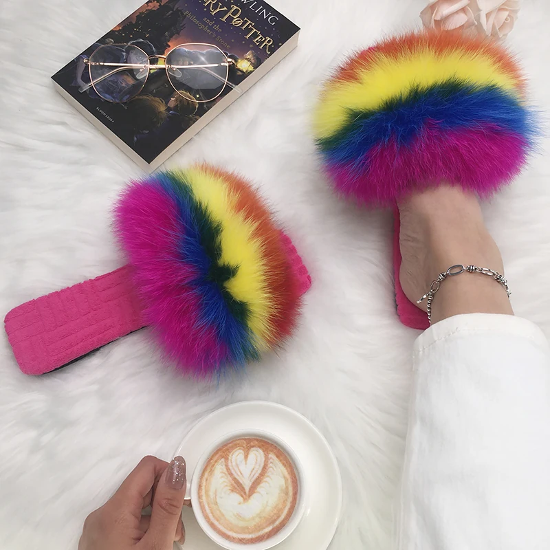 Шлепанцы женские с мехом мягкие сандалии на плоской подошве роскошные брендовые