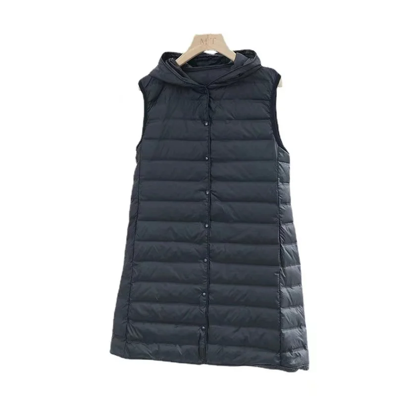 Women Waistcoat 2023 New Autumn Winter Ultra Light White Duck Down Vests Fashion Sleeveless  Hooded Feather Filler Basic Coats