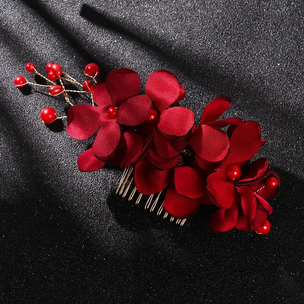 Fashion Bridal Wedding Bridesmaid Red/Pink/Champagne Flower Hair Clip Hairpin Comb Accessories |