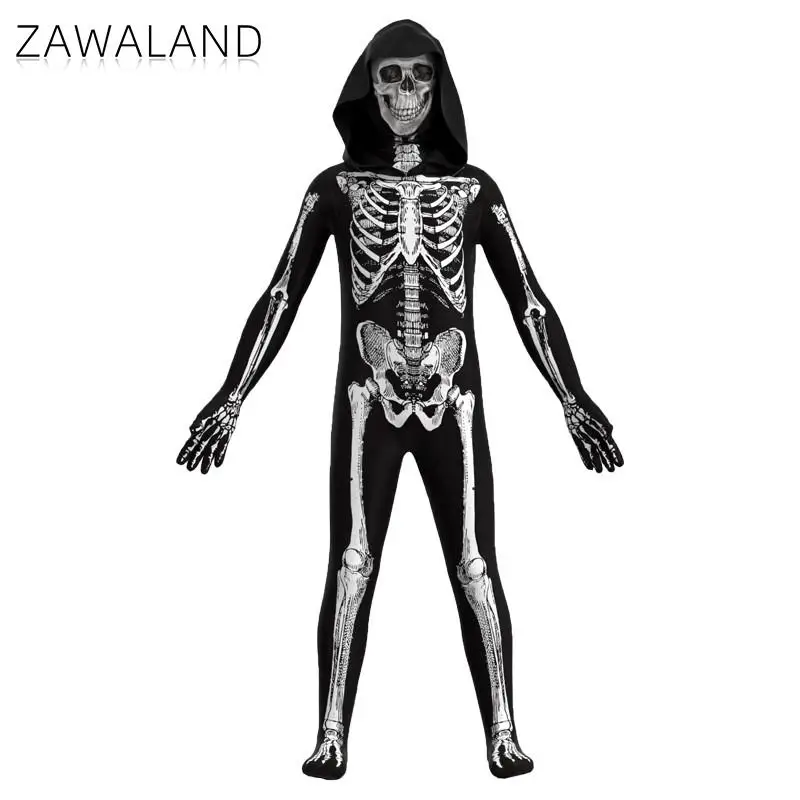 

Костюм зомби Zawaland детский для косплея на Хэллоуин, костюм страшного скелета, черепа, комбинезон, полный комплект, одежда для карнавала и веч...