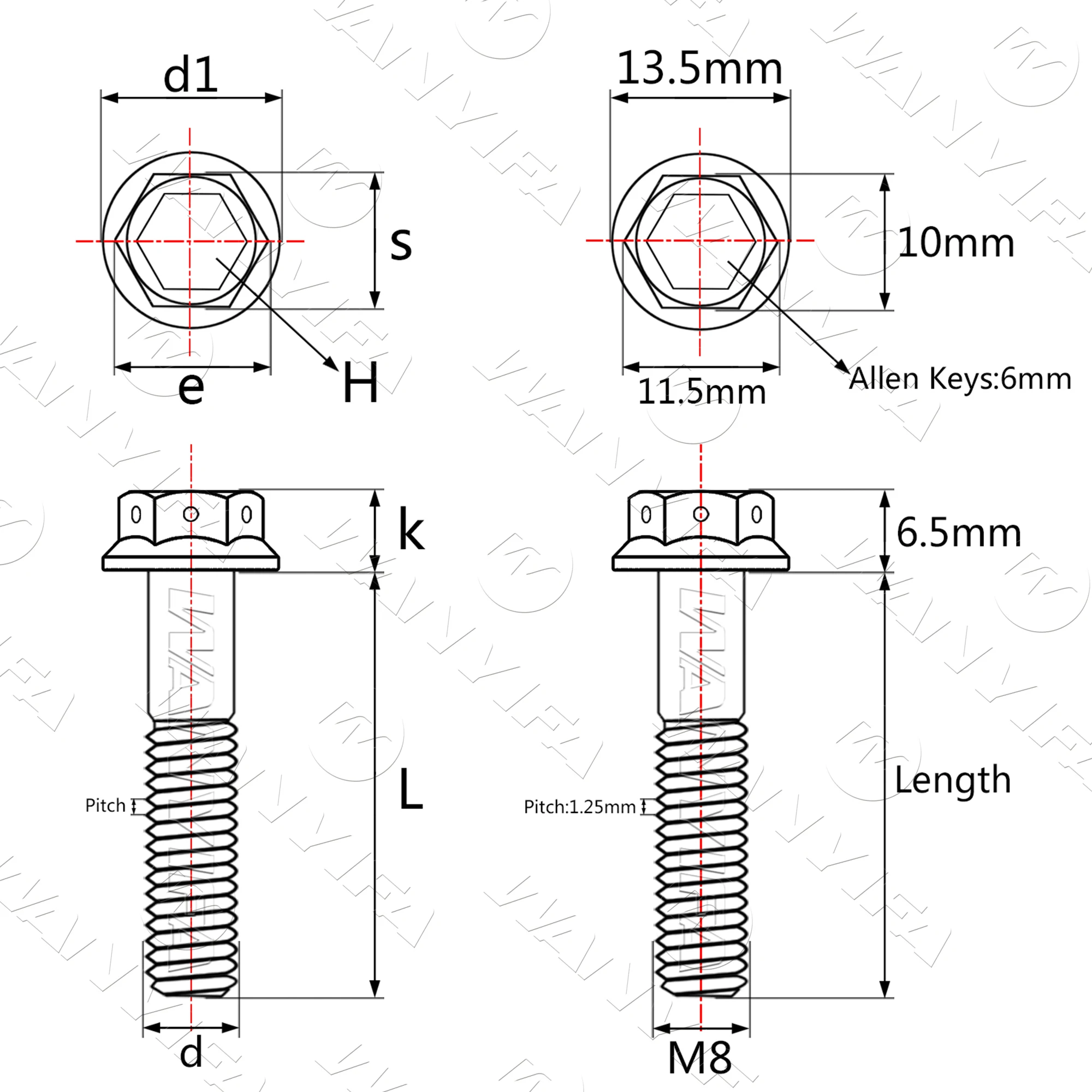 Титановый Wanyifa Ti Bolt M6 M8x15/20/25/30/35/40/45/50/55/60 мм фланцевые внутренние и внешние