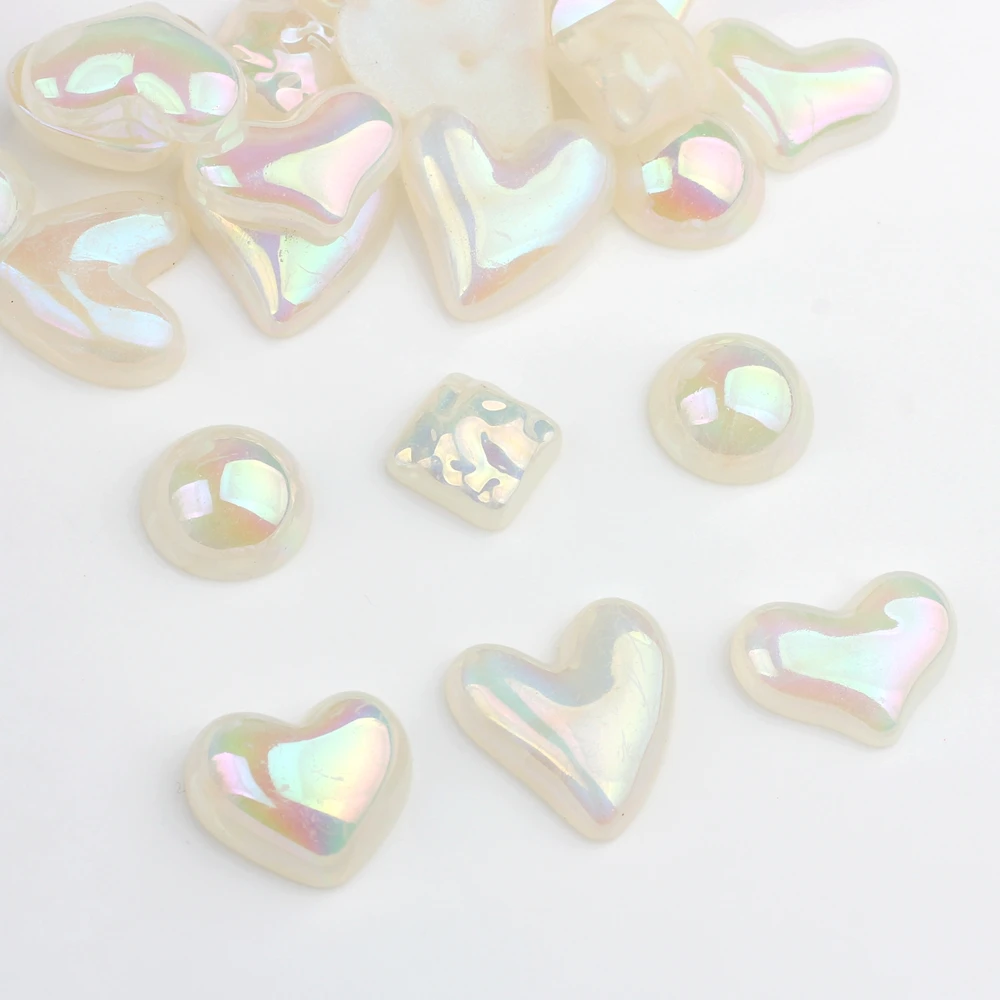 

Rainbow Acrylic Baroque Imitation Pearls Heart Half Hole Loose Beads 10pcs For DIY Earrings Necklace Jewelry Making Accessories