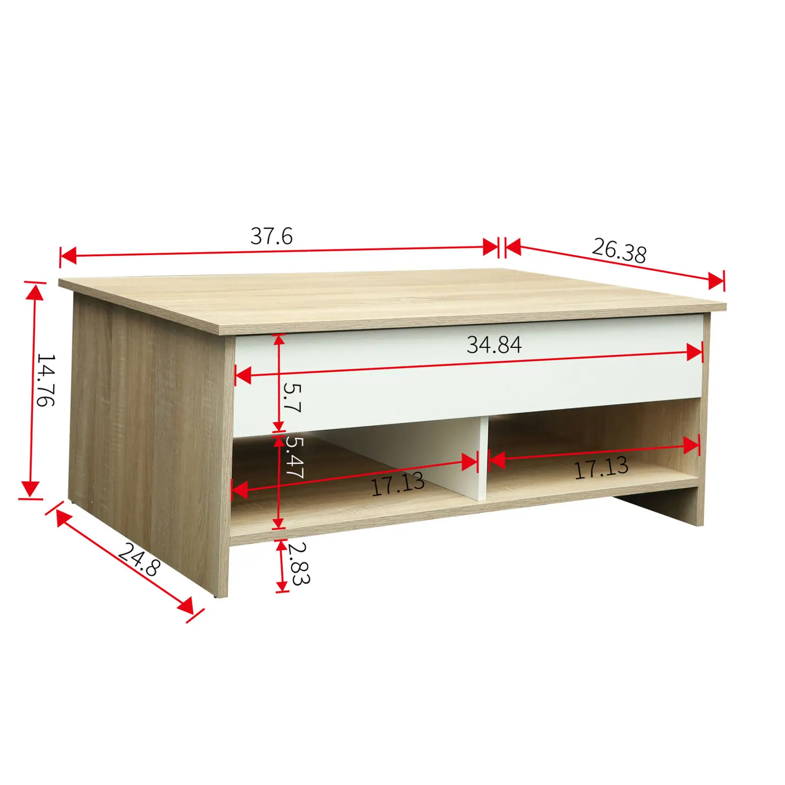 Подъемный журнальный столик со скрытым хранилищем и 2 открытыми полками для
