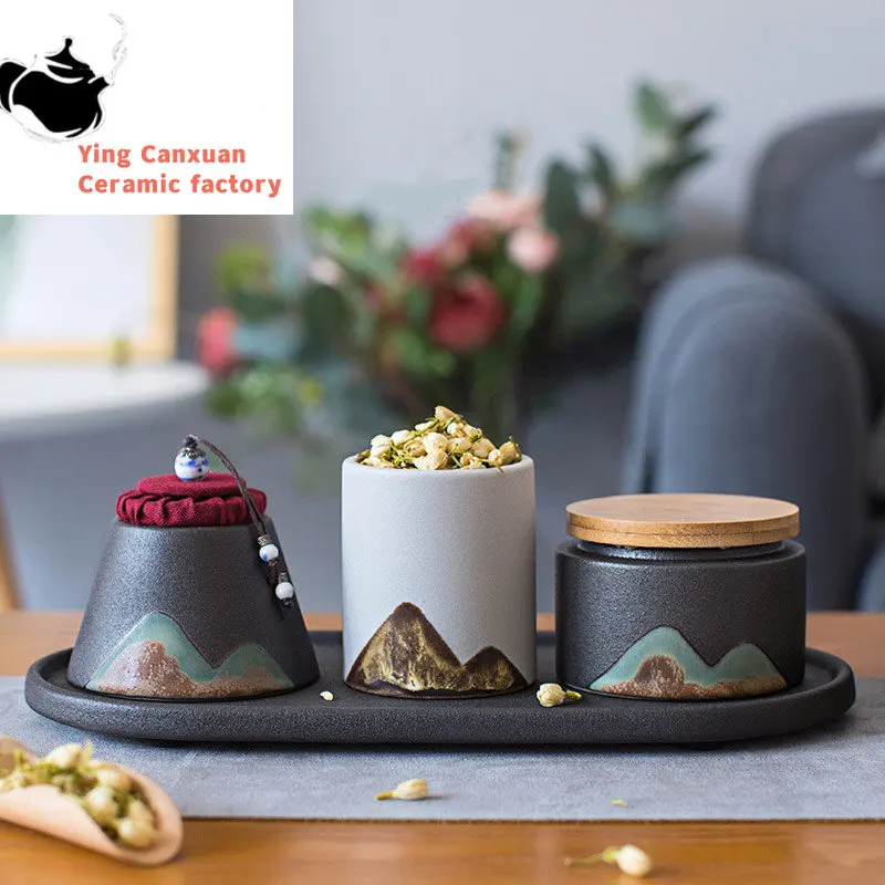 

Creative Pottery Tea Caddy Portable Travel Sealed Ceramics Jar Tieguanyin Containers Coffee Canister Kitchen Spice Storage Tank