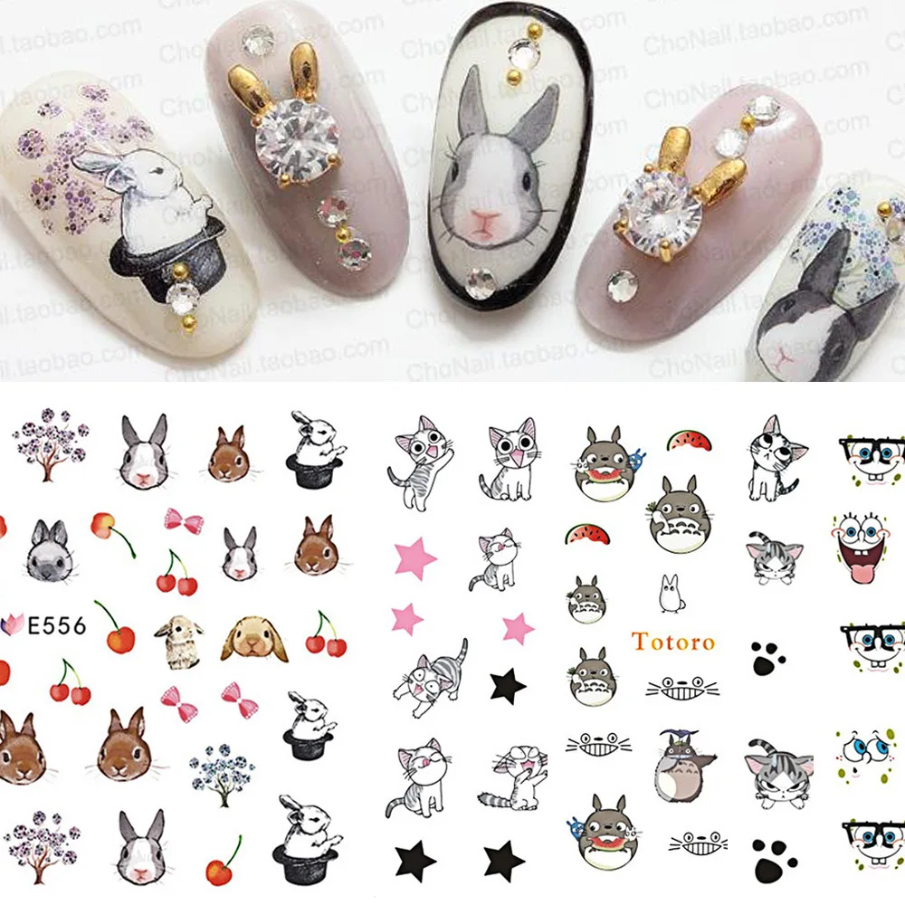 

Japanese Anime Carton nail sticker Smile Face Rabbit Cat Design Nail Art Water Transfer Decals Beauty Decoration Dropshipping