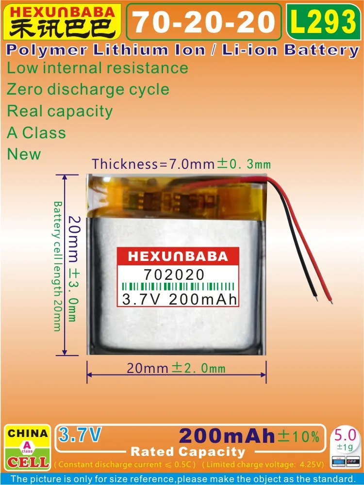 10pcs [L293] 3.7V 200mAh 702020 Polymer Lithium Ion Li-Ion Battery for TWS EARBUDS Smart Watch Earphone MP3 Headphone Headset - купить по