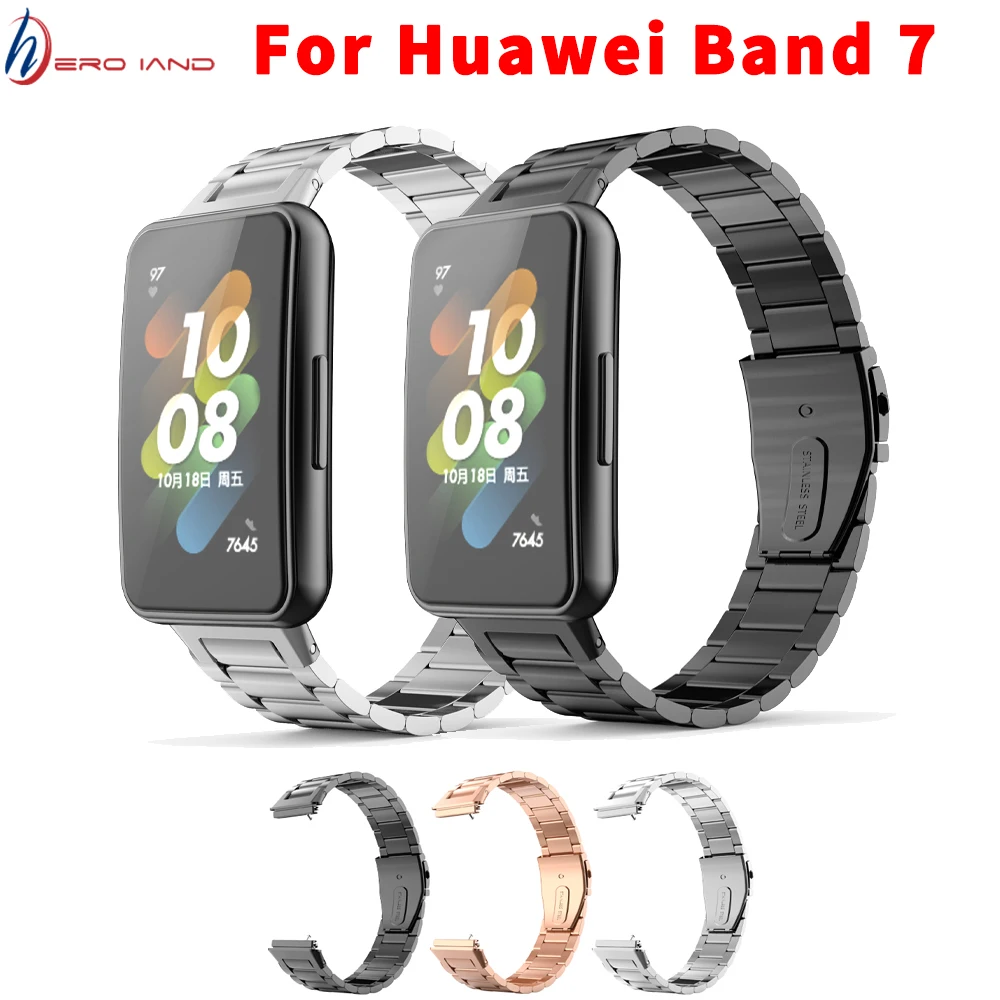 

Stainless Steel Fashion Band For Huawei Band 7 Three-bead Metal Strap Smart Watch High-end Replacement Bracelet Wristband
