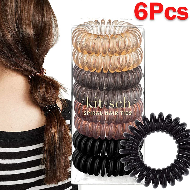 

6Pcs/Set Rubber Hair Bands for Women Hair Accessories Girl Phone Cord Spiral Hair Ties Gum Cute Elastic Hair Rings Rope Band