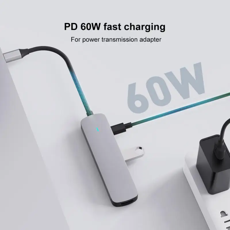 

5gpbs High Speed Type-c Hub Pd60w Multi Usb Splitter Pc Hub 5 In 1 4 Usb Port 3.0 2.0 Usb Hub 3.0 Otg Adapter 6 In 1