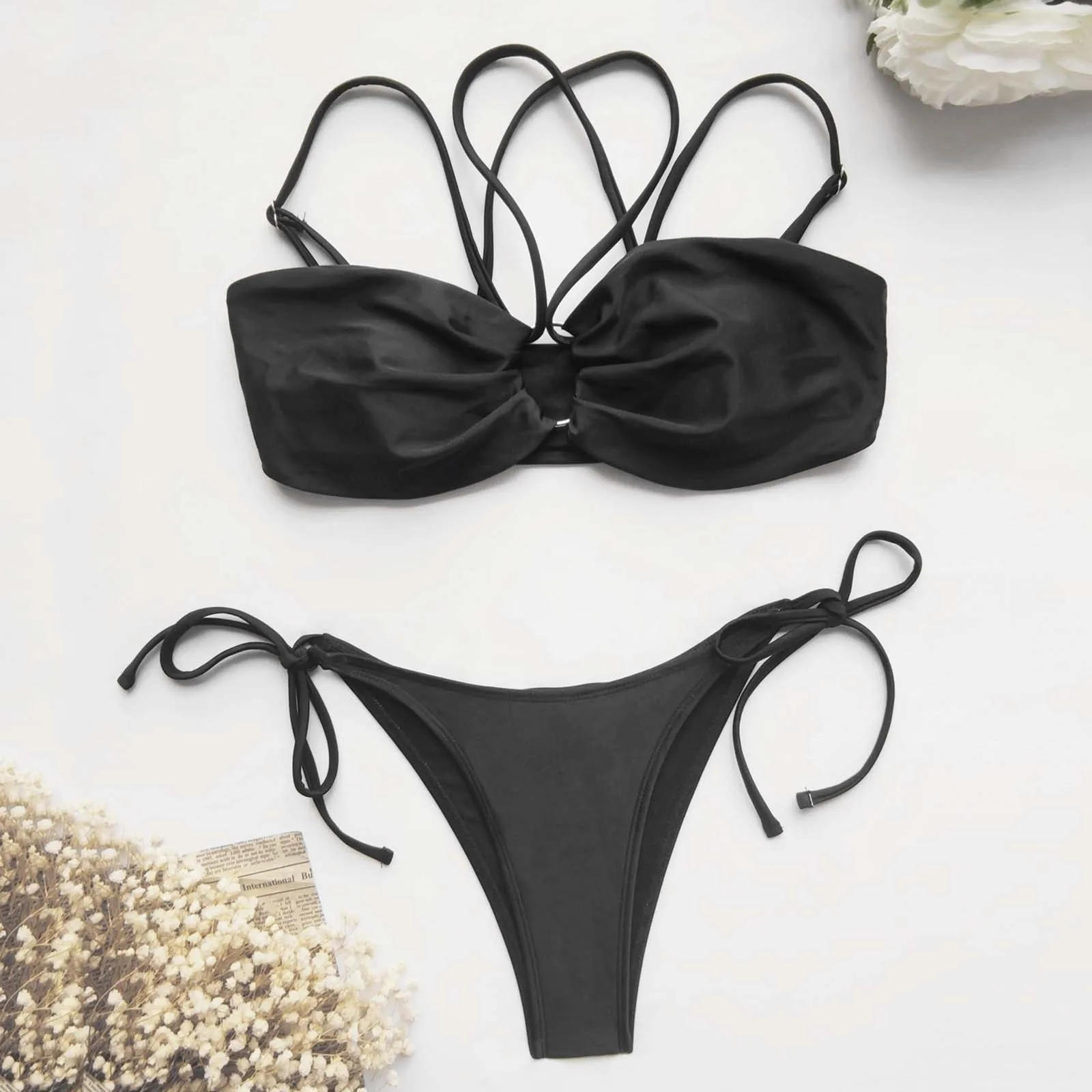 

Женские купальные костюмы из двух предметов, комплект бикини пуш-ап, халтер, женский купальник, Топ