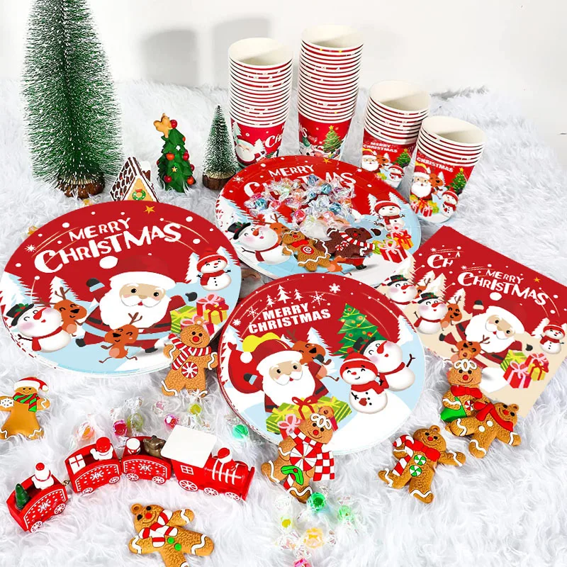 

2023 Christmas Party Supplies Tableware Plates, Cups, Napkins,Tablecloths, Banners, New Year's Party Decoration Tableware Set