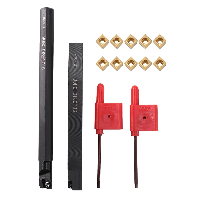 

Set Of SCLCR 1010H06 S10K-SCLCR06 Lathe Tool Holder Boring Bars With 10 Carbide Inserts