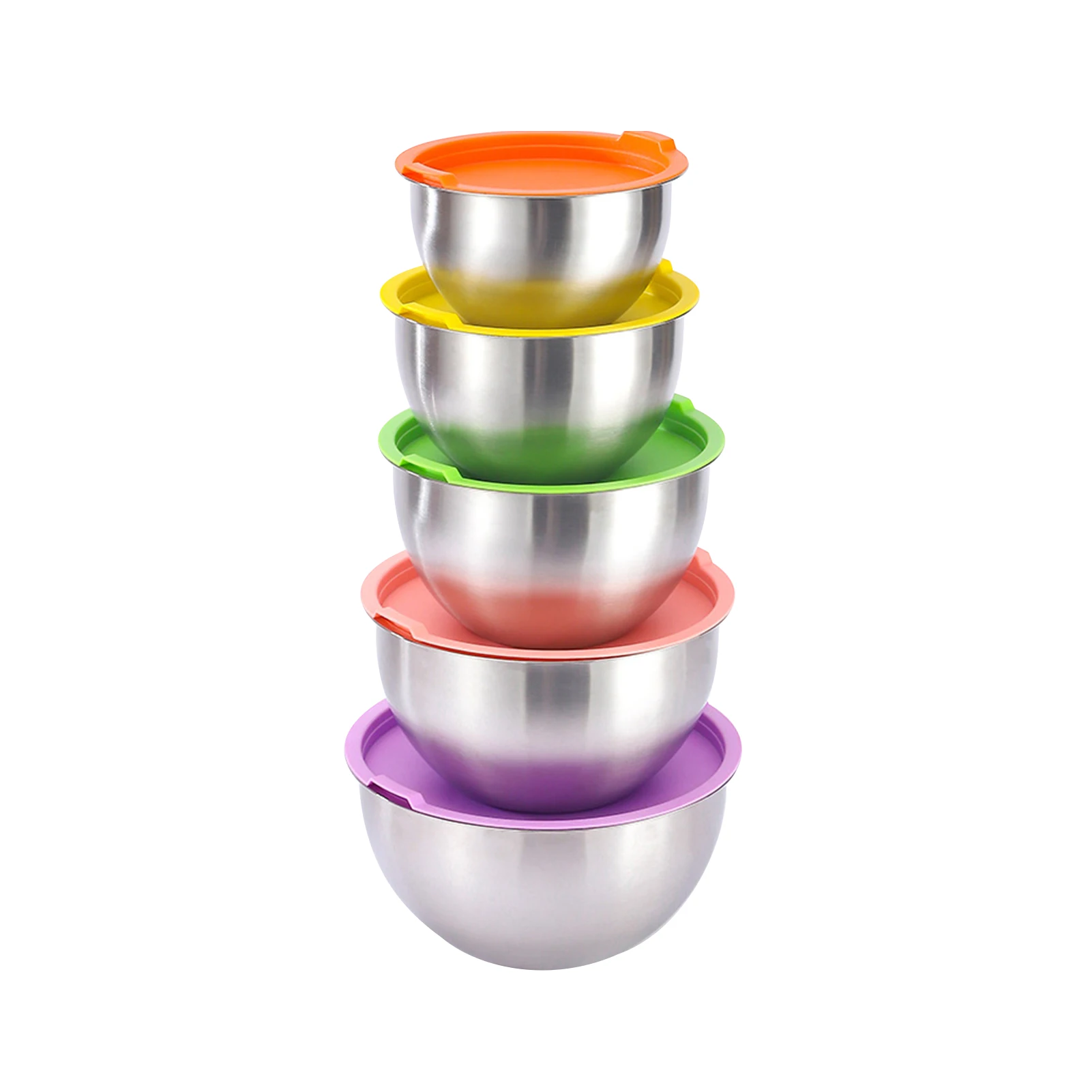 

5pcs Whisking Serving Nesting Storage With Lid Stainless Steel Easy Clean Non Slip Mixing Bowl Set Salad Cooking For Baking