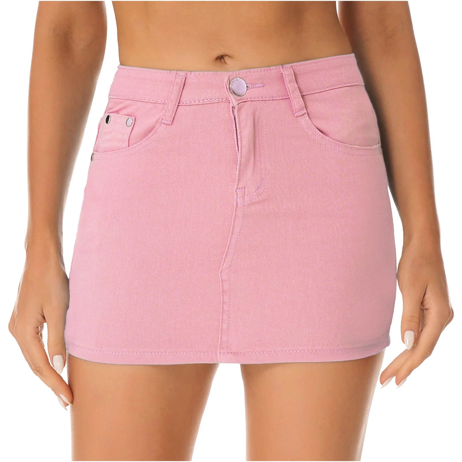 

Womens Jean Skirt Casual Slim Fit Miniskirt Mid Waist Mini A-line Denim Short Skirts Female Ladies Zipper Fly Pockets Mini Skirt