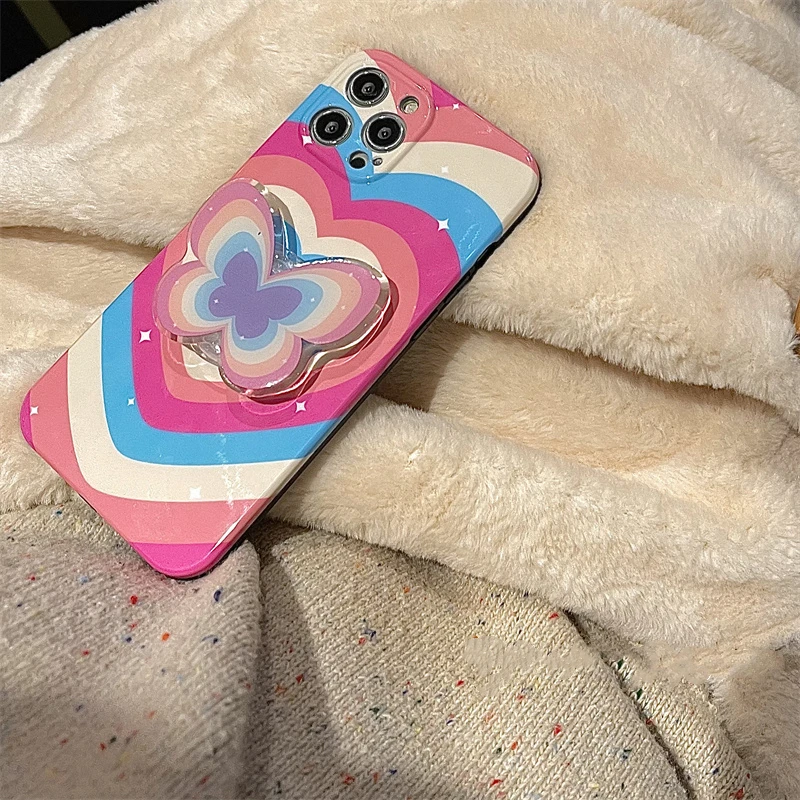 Японская акриловая зеркальная подставка для телефона с градиентом и бабочкой