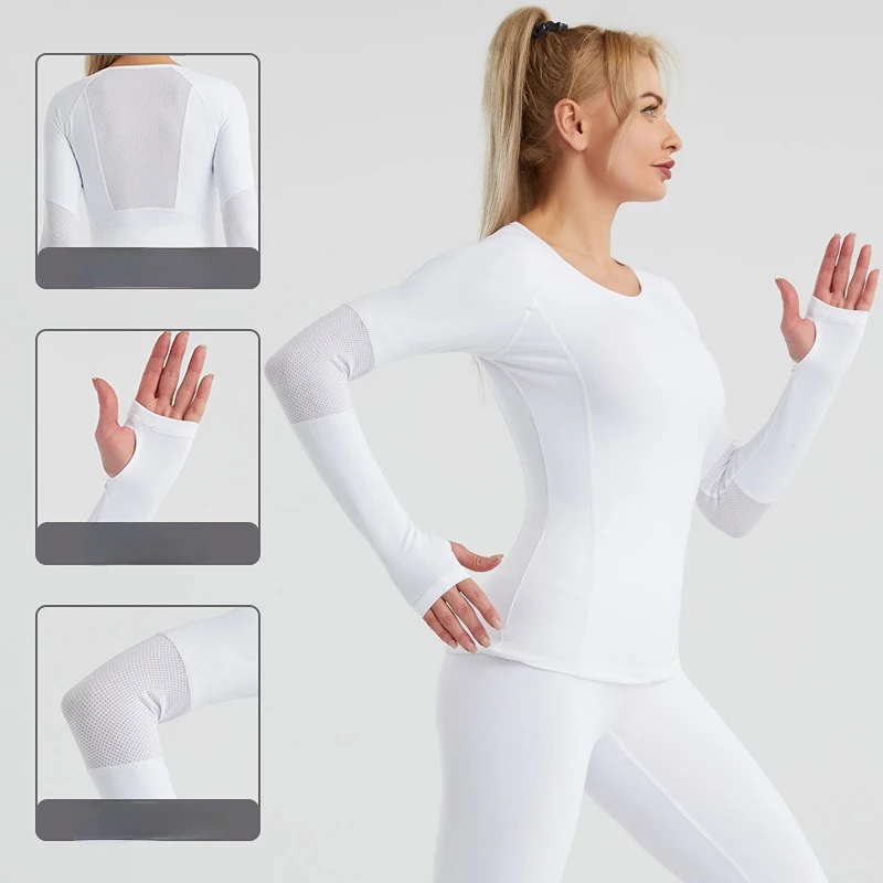 Yoga Women рашгард женский фитнес High Elastic Quick Dry T-Shirt Running Gymnastics Bodybuilding Opened-finger Sportswear