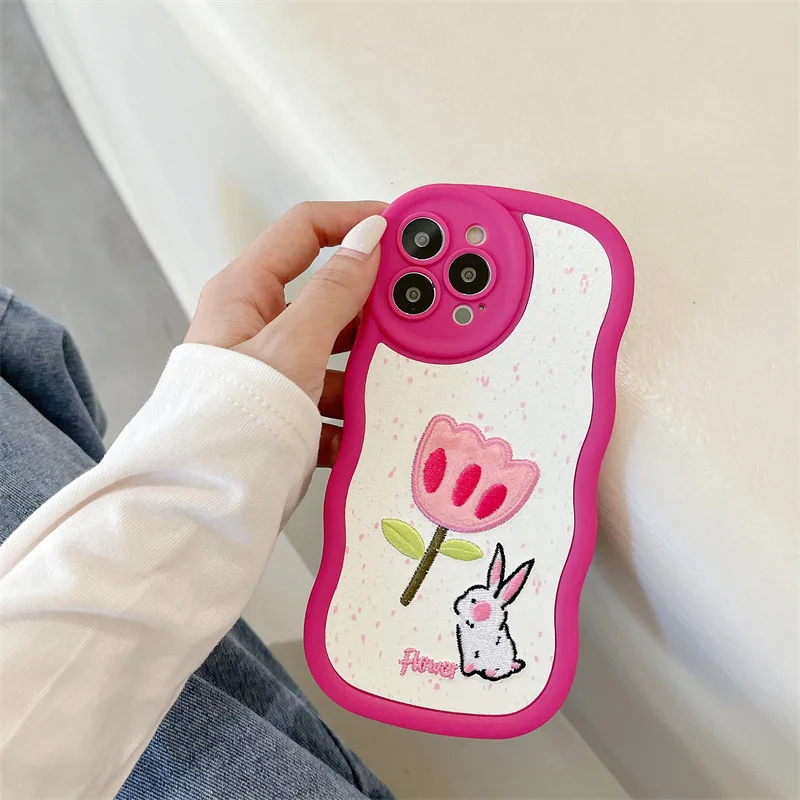 

Wave Edge Embroidered Tulip Phone Case Cover for IPhone 14 Plus 11 12 13 14 Pro X XR XS Max Shockproof Cases for IPhone 14 Case