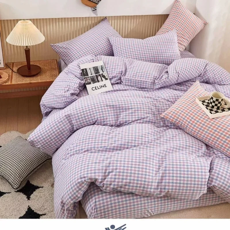 Промытая хлопковая клетчатая ткань на метр для наволочек простыни пододеяльники