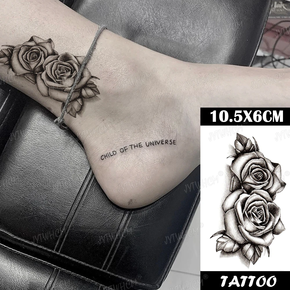 Black Sexy Flower Tattoo Sticker Temporary Waterproof Ankle Shoulder Tattoo 3D Realistic Body Art Flash Fake Tatoo Women And Men