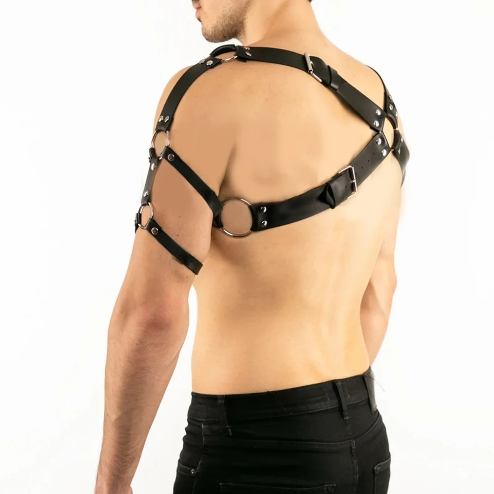 Мужской кожаный ремень нагрудный в стиле панк