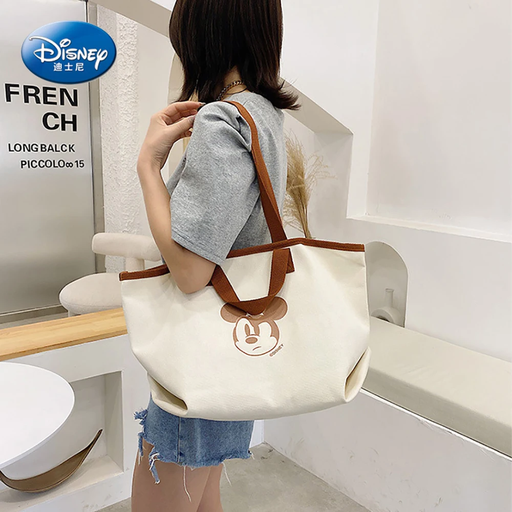 

Disney Ladies Fashion Large Capacity Canvas Bags For Female Cartoon Mickey Mouse Tote Bag College Students Take Class Package