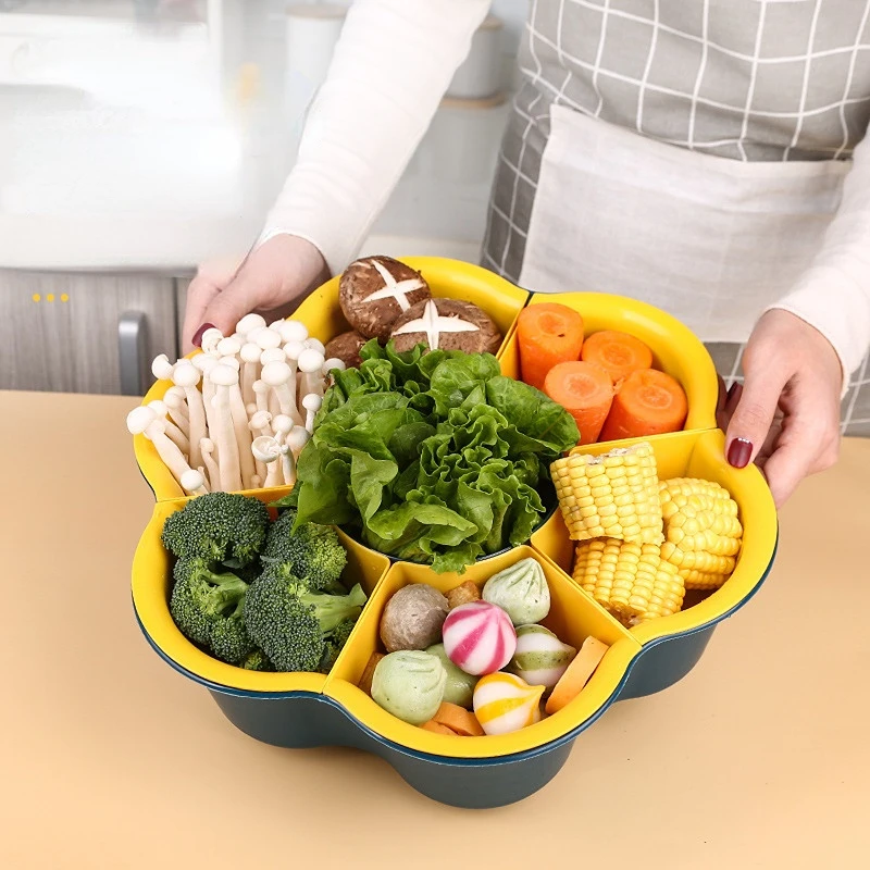 

Овощи, фрукты, Многофункциональная Корзина, вращающаяся тарелка для горячего горшка, 6 отсеков, кухонный горшок, боковая тарелка для ингреди...