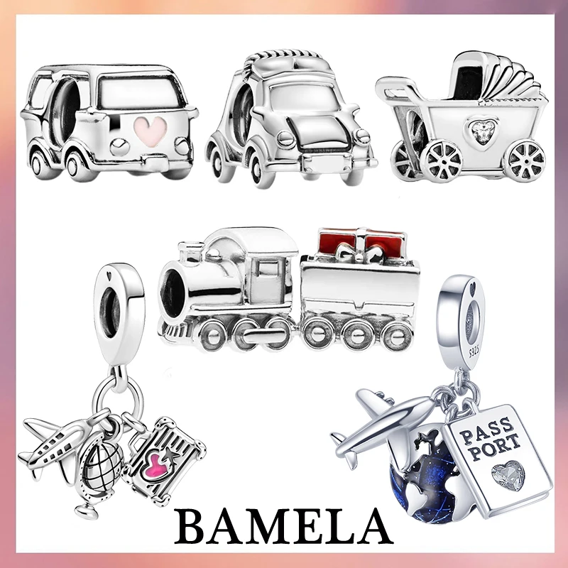 

925 Sterling Silver Airplane Car Train Baby Carriage Charm Gift Bead DIY For Original Pandora Bracelet Fashion Jewelry For Women