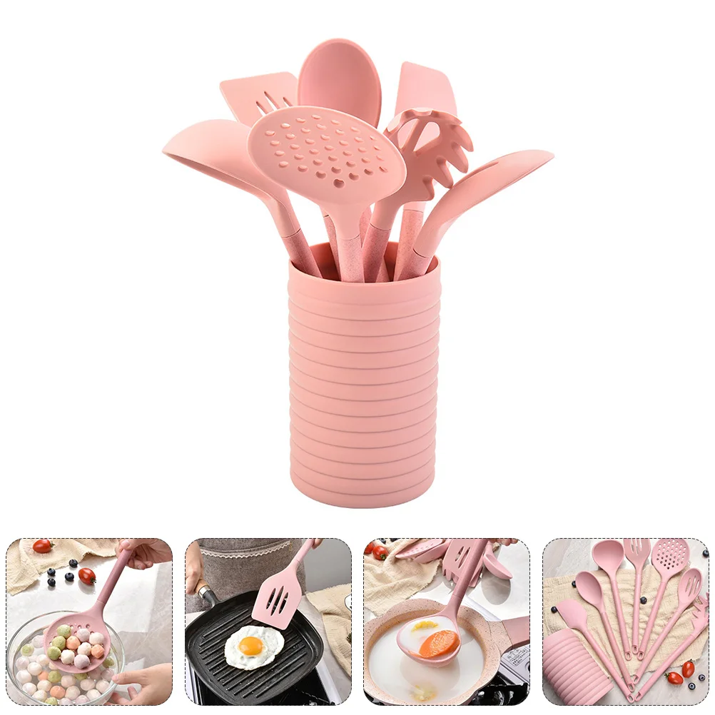 

1 Set Kitchen Wooden Handle Utensils Silicone Shovel Spatula Colander Spoon