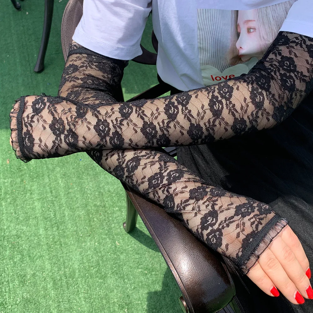 

Helisopus Fingerless Sexy Lace Gloves Long Half-finger Gloves Summer Sunscreen Arm Elbow Sleeves Gloves Club Party Accessories