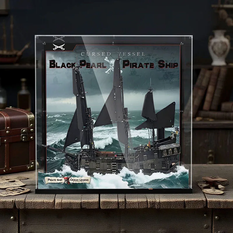 Фото Витрина на тему с 3D УФ-печатью для LEGO 10365, витрина высокого уровня для строительных блоков пиратского корабля Капитана Джека Воробей №1