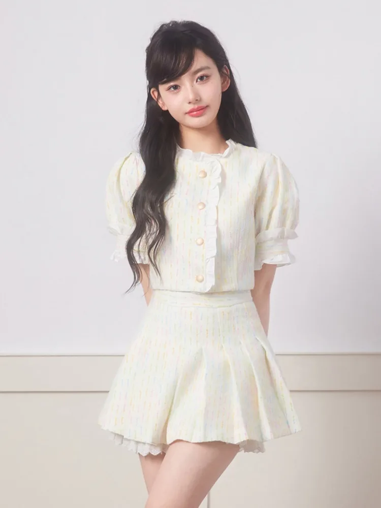 

Женский костюм из двух предметов, элегантный маленький топ и плиссированная юбка во французском стиле