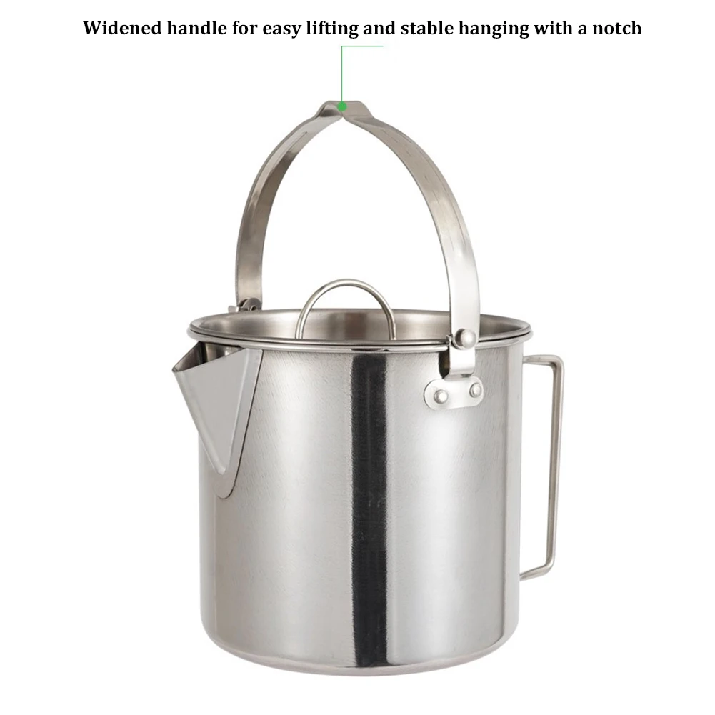 

Портативный походный стальной чайник, подвесной горшок для кемпинга, 1,2 л, горшок для пикника, кофейник, чайник для пешего туризма, кемпинга, путешествий, кемпинга, аксессуары